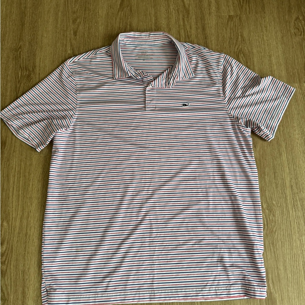 Vineyard Vines Performance Red and Blue Striped Polo